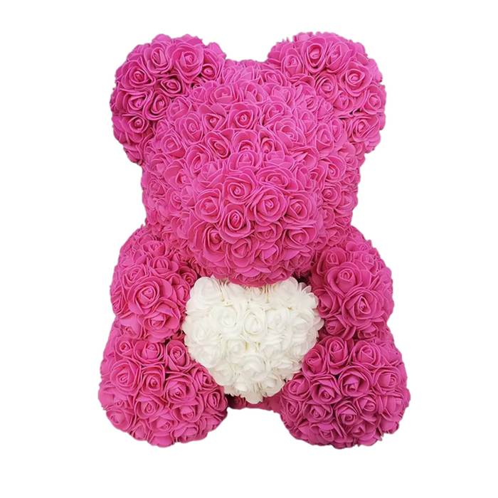 Hot Pink Rose Bear + Heart 40 cm