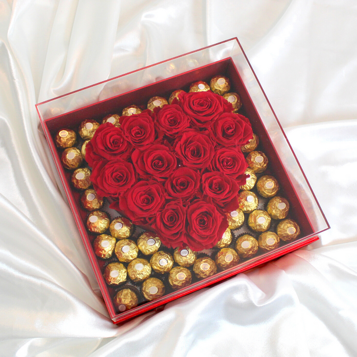 Large Square Acrylic Heart Floral Box (RED)