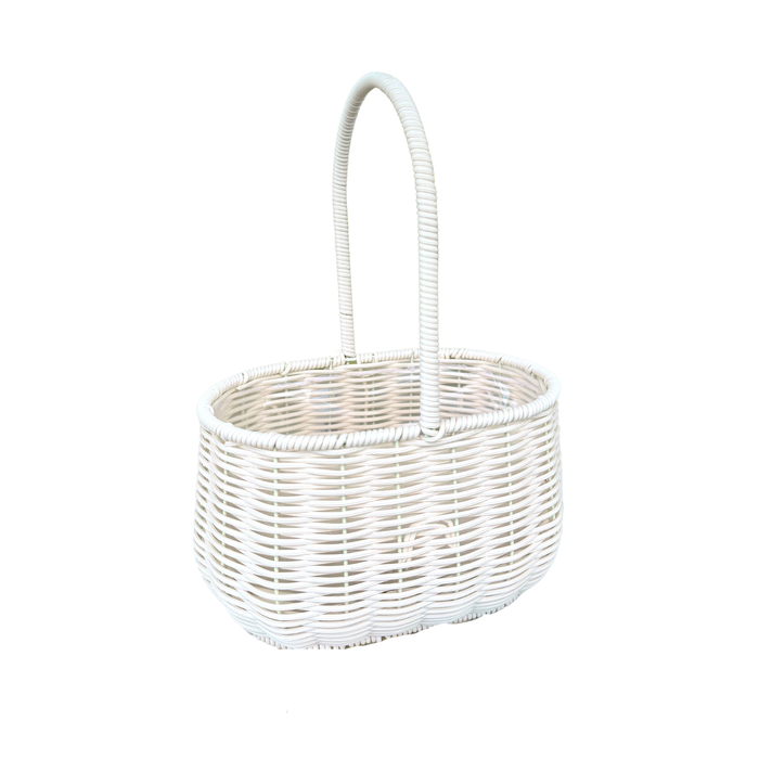 Oval Rattan Flower Basket 9" (WHITE)