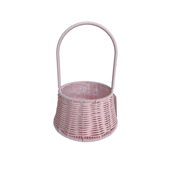 Round Rattan Flower Basket 8" (PINK)