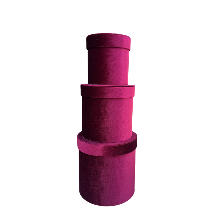 Small Velvet Floral Box - 3pc (BURGUNDY)