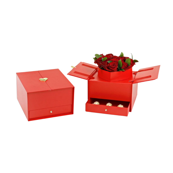 Pull-Up Heart Flower Box + Drawer (RED)