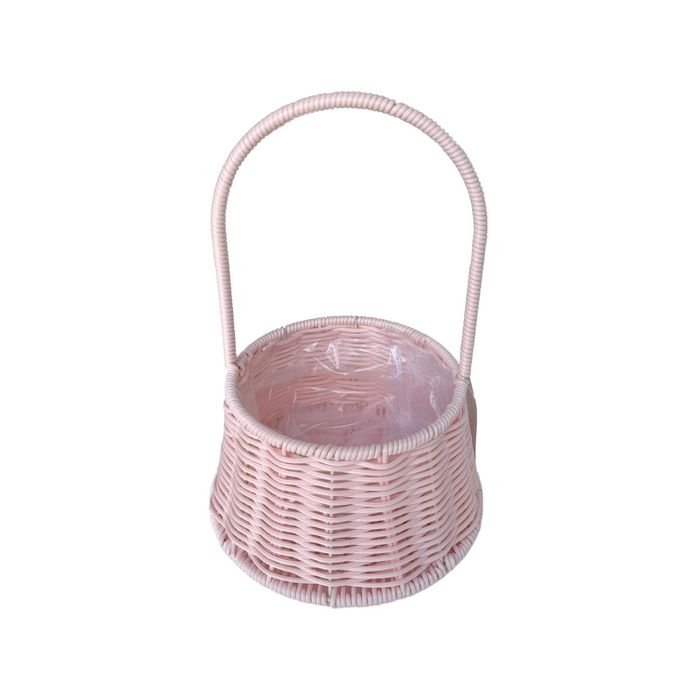 Round Rattan Flower Basket 8" (PINK)