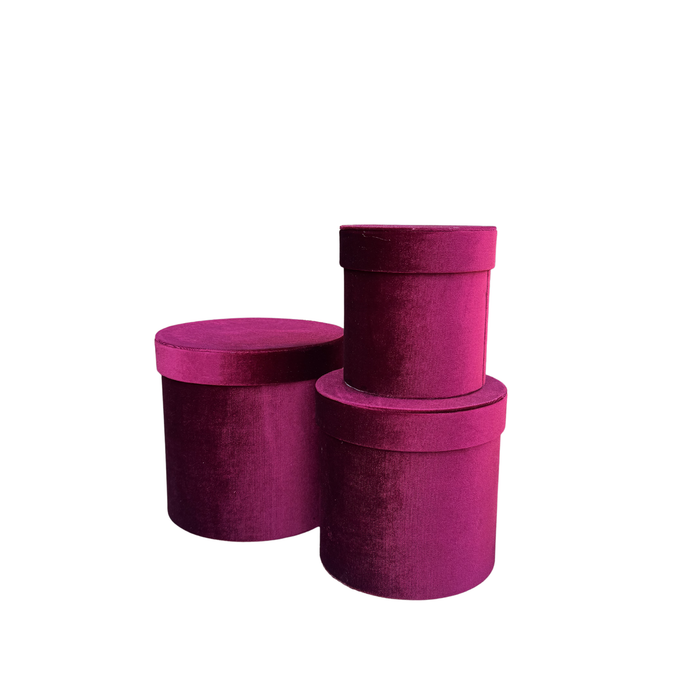 Small Velvet Floral Box - 3pc (BURGUNDY)
