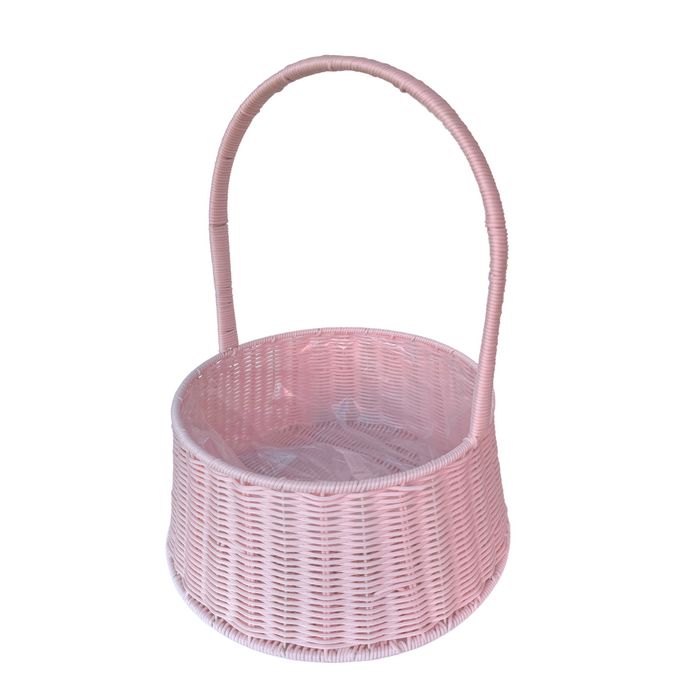 Round Rattan Flower Basket 14" (PINK)