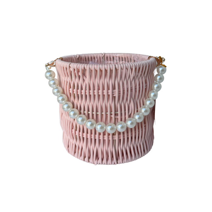 Round Rattan Flower Basket + Pearl Handle 6"  (PINK)