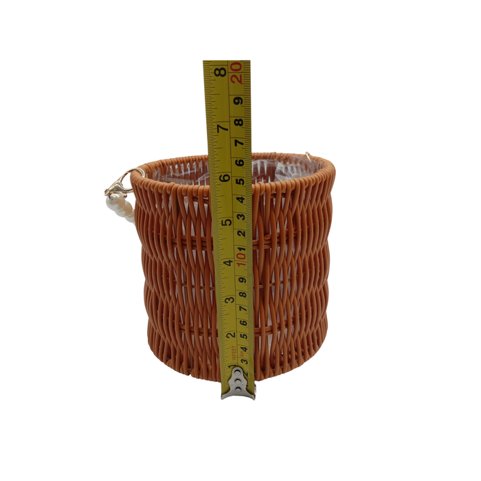 Round Rattan Flower Basket + Pearl Handle 6"  (DARK BROWN)