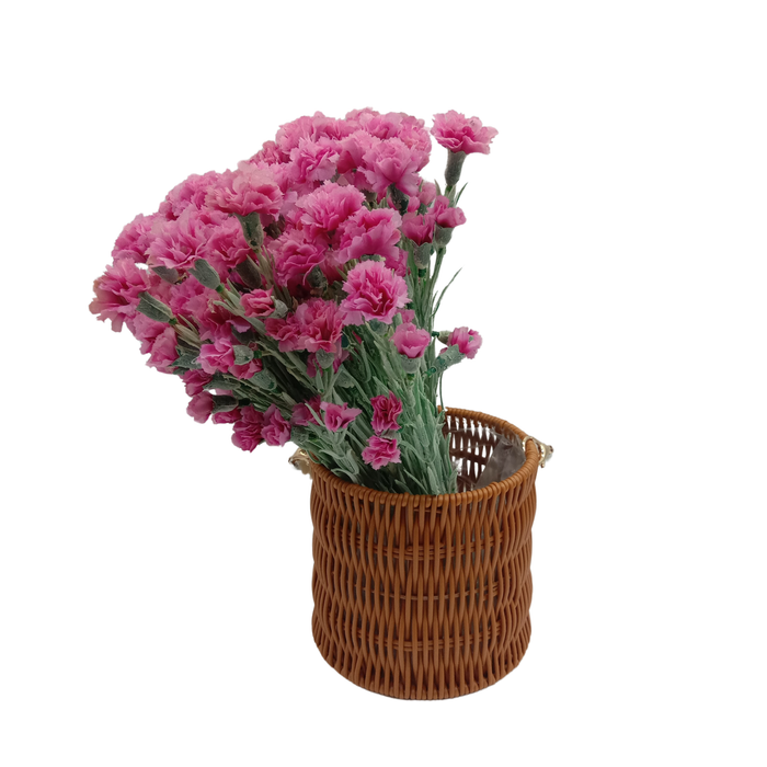 Round Rattan Flower Basket + Pearl Handle 6"  (DARK BROWN)