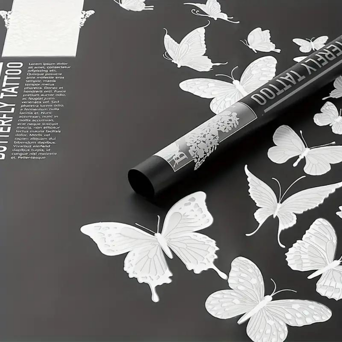 Butterfly Design Floral Wrapping Paper (BLACK) — Plenty Flowers