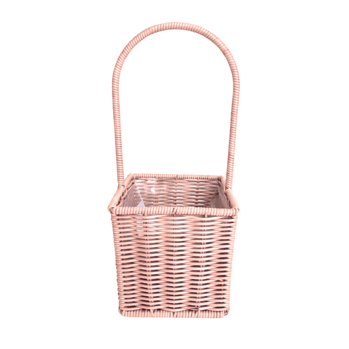 Square Rattan Flower Basket 6" (PINK)