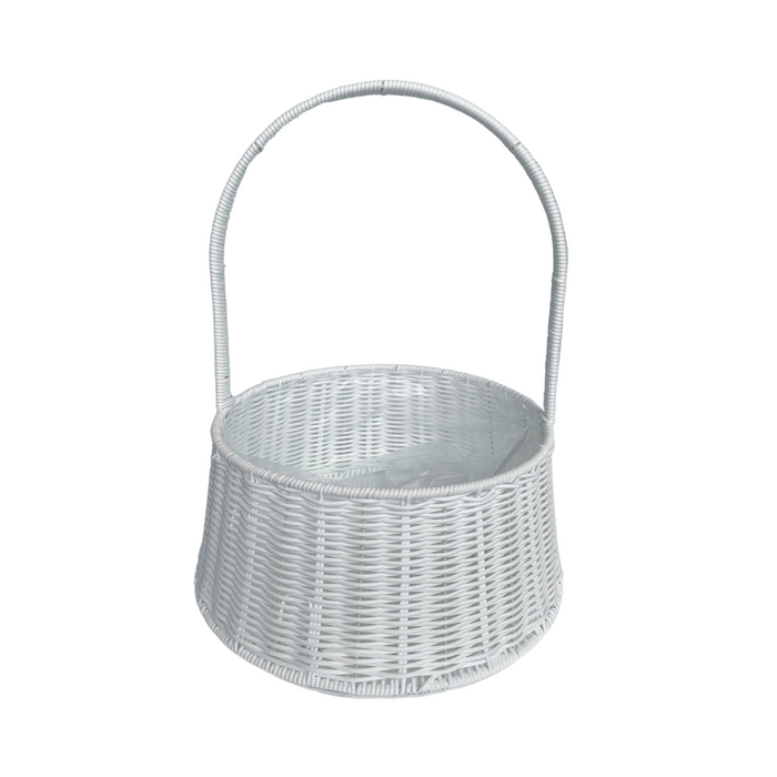 Round Rattan Flower Basket 14" (WHITE)