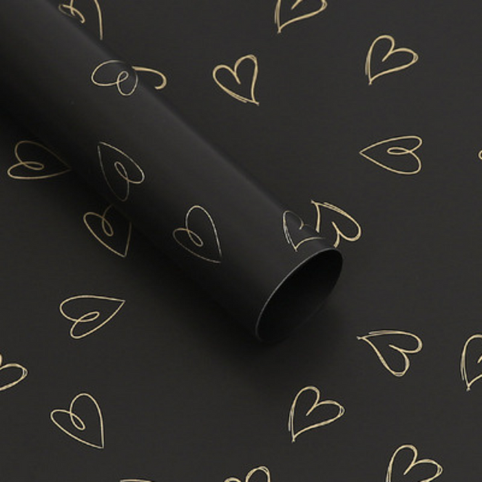 Hearts Floral Wrapping Paper (BLACK/GOLD)