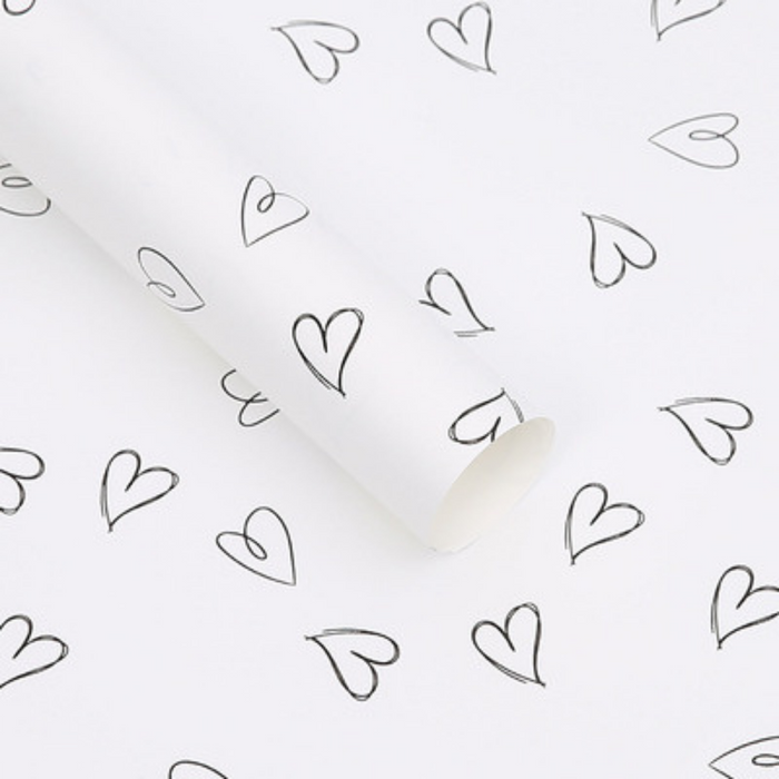 Hearts Floral Wrapping Paper (WHITE/BLACK)