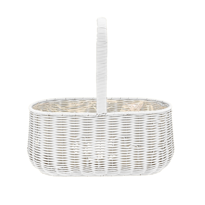 Oval Rattan Flower Basket 16" (WHITE)