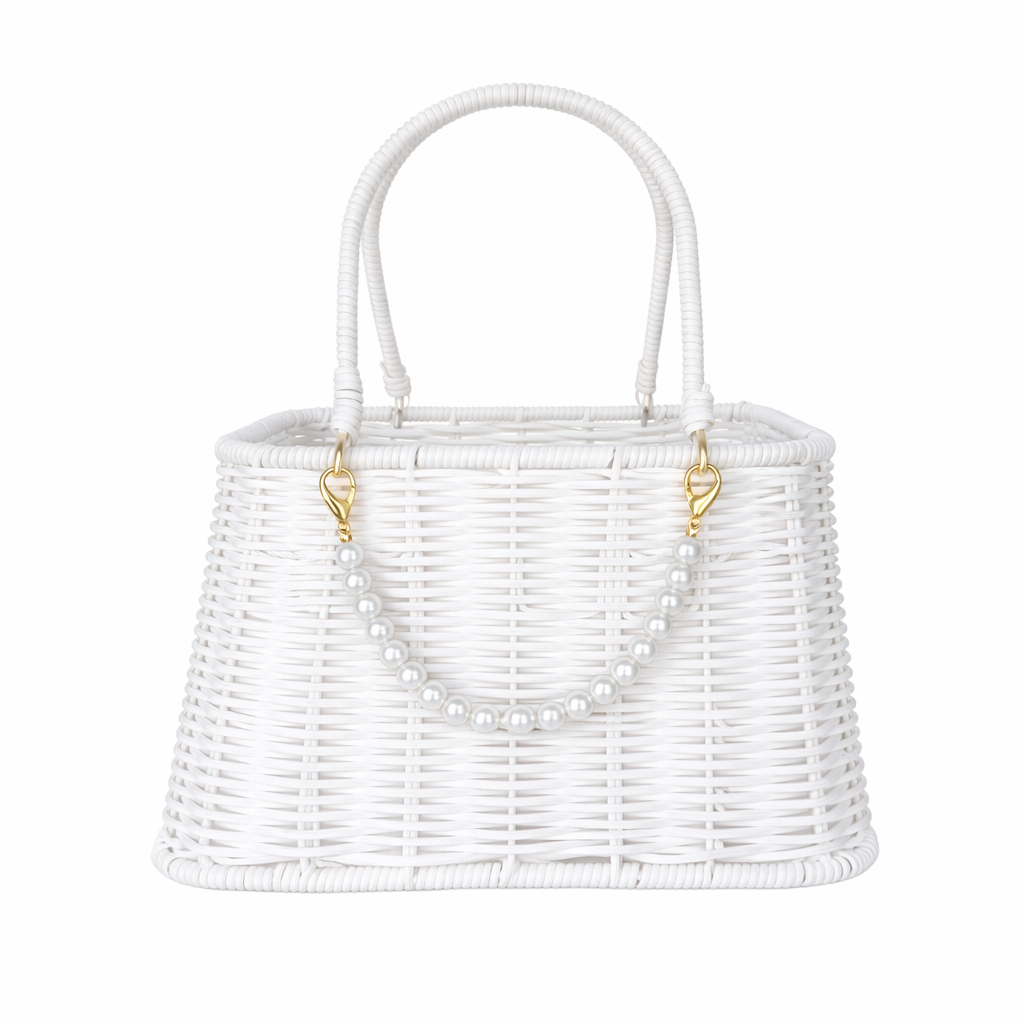 Woven Flower Bag Basket + Pearl Handle 10