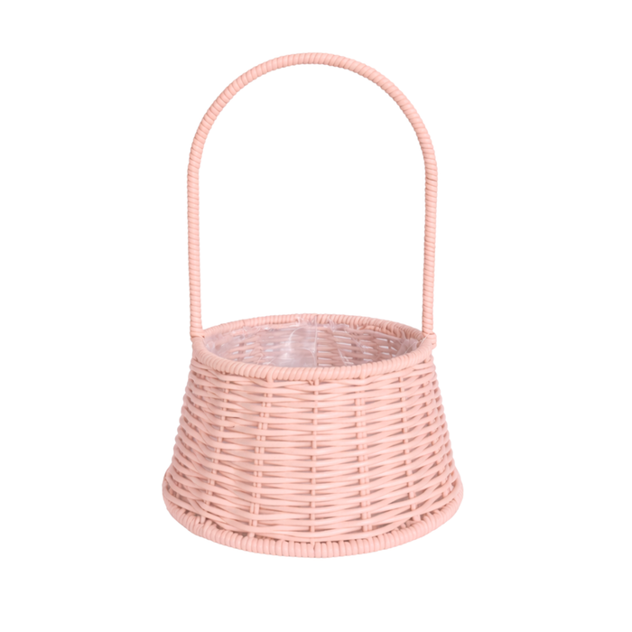 Round Rattan Flower Basket 8" (PINK)
