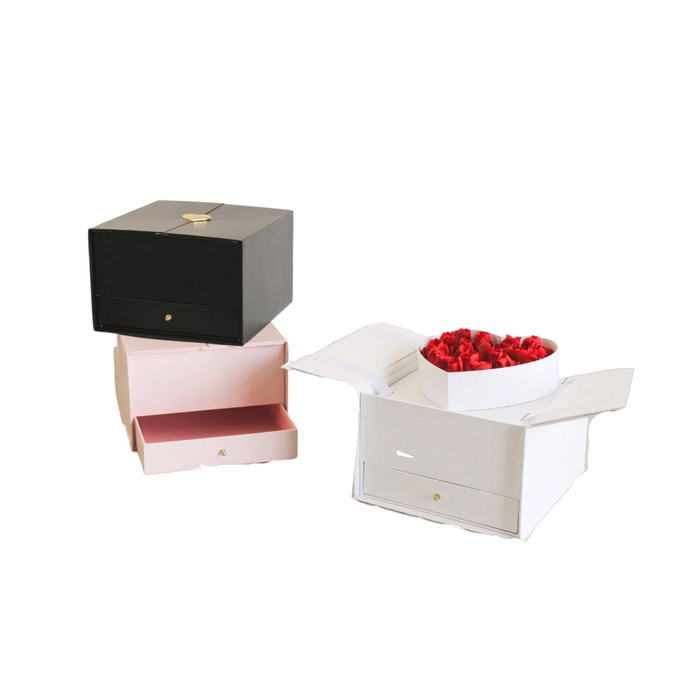Pull-Up Heart Flower Box + Drawer (PINK)