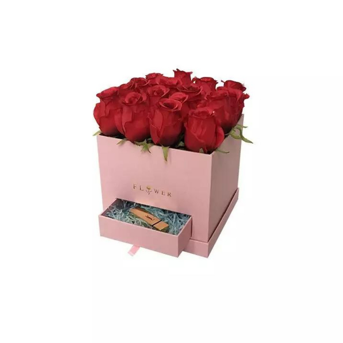 Square Floral Box with Drawer (PINK)