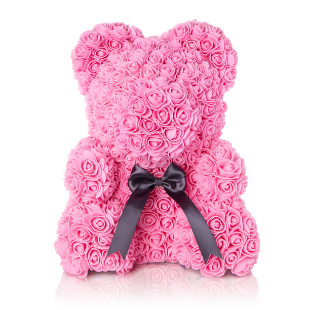Pink Foam Rose Bear 40 cm — Plenty Flowers