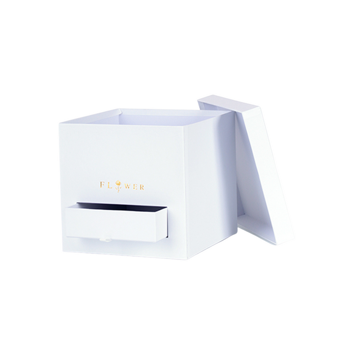 Square Floral Box with Drawer (WHITE)