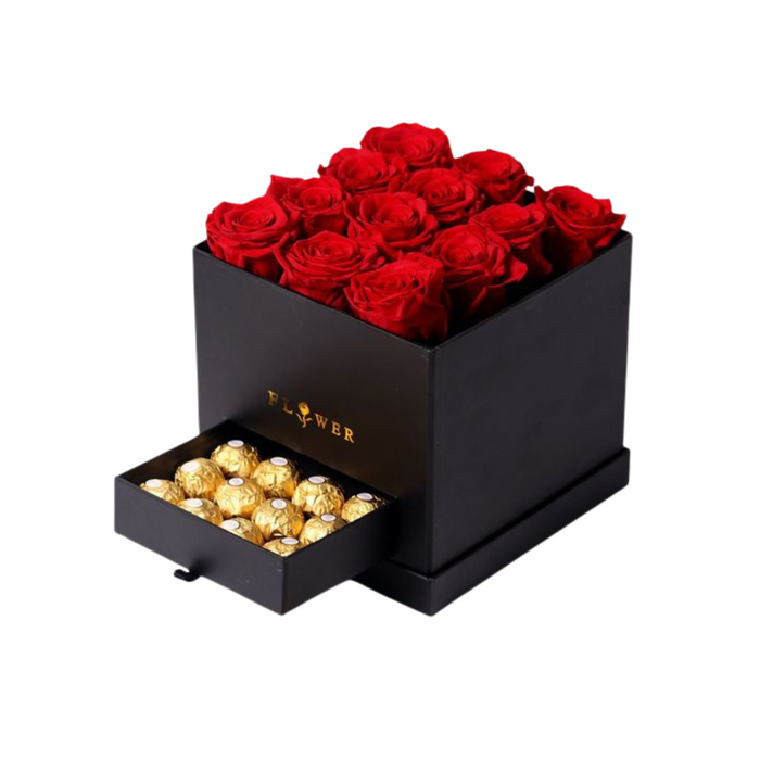 Square Floral Box with Drawer (BLACK)