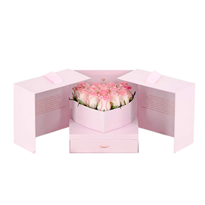 Square Surprise Heart Floral Box (PINK)