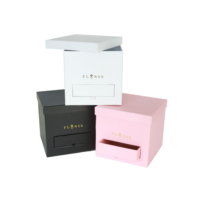 Square Floral Box with Drawer (PINK)