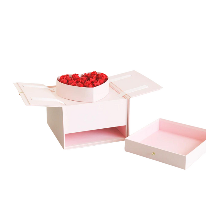 Pull-Up Heart Flower Box + Drawer (PINK)
