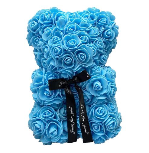 Blue Foam Rose Bear 25 cm