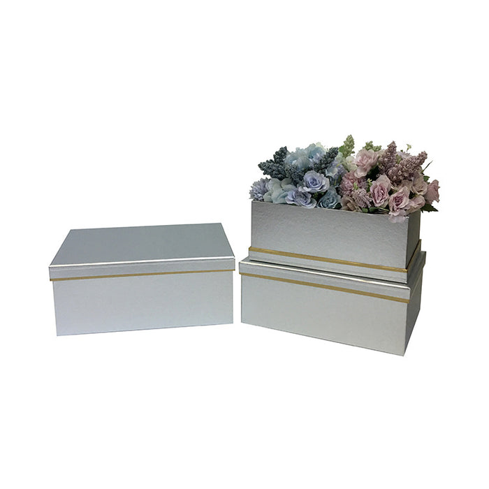 Rectangular Metallic Floral Box (SILVER)