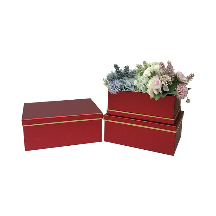 Rectangular Metallic Floral Box (WINE RED)