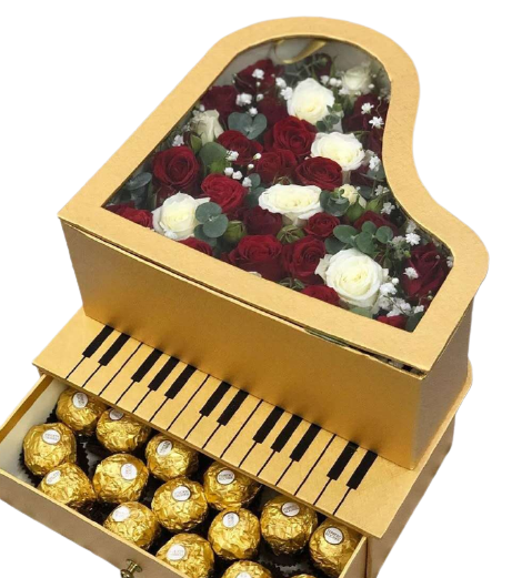 Piano Shaped Floral Box - BLACK