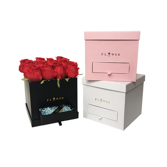 Square Floral Box with Drawer (BLACK)