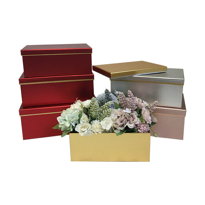 Rectangular Metallic Floral Box (WINE RED)