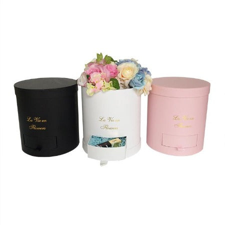 Round Floral Box with Drawer (WHITE)