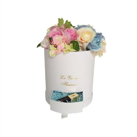 Round Floral Box with Drawer (WHITE)