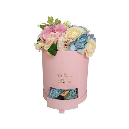 Round Floral Box with Drawer (PINK)