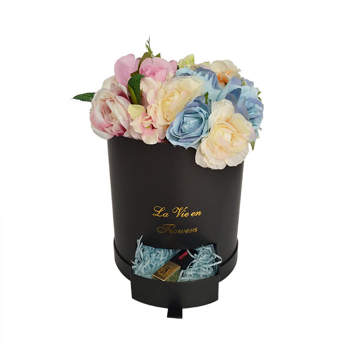 Round Floral Box with Drawer (BLACK)