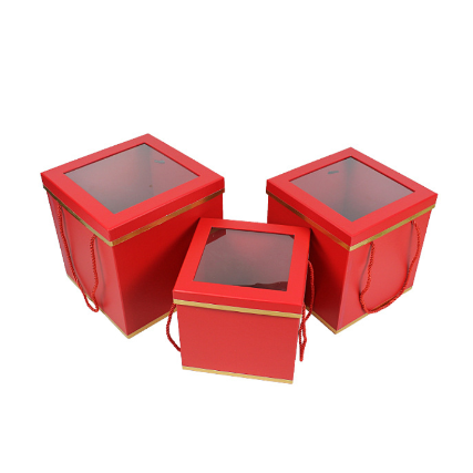 Square PVC Window Floral Box (RED)