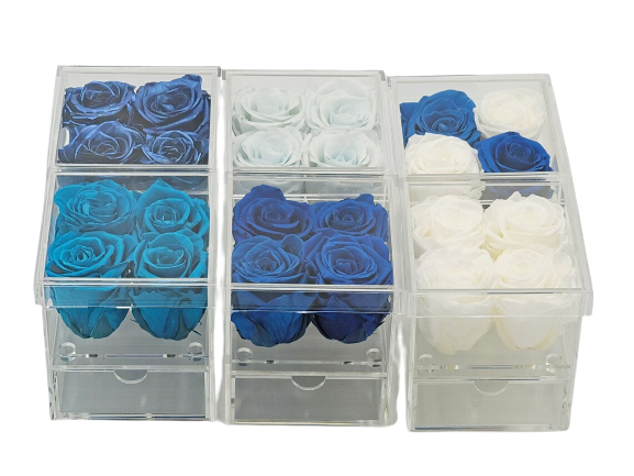 Acrylic Floral Box with Drawer- Mini (4 HOLES)