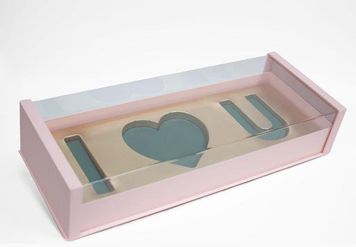 Folding Pink Rectangular I Love You Flower Box With Liners and