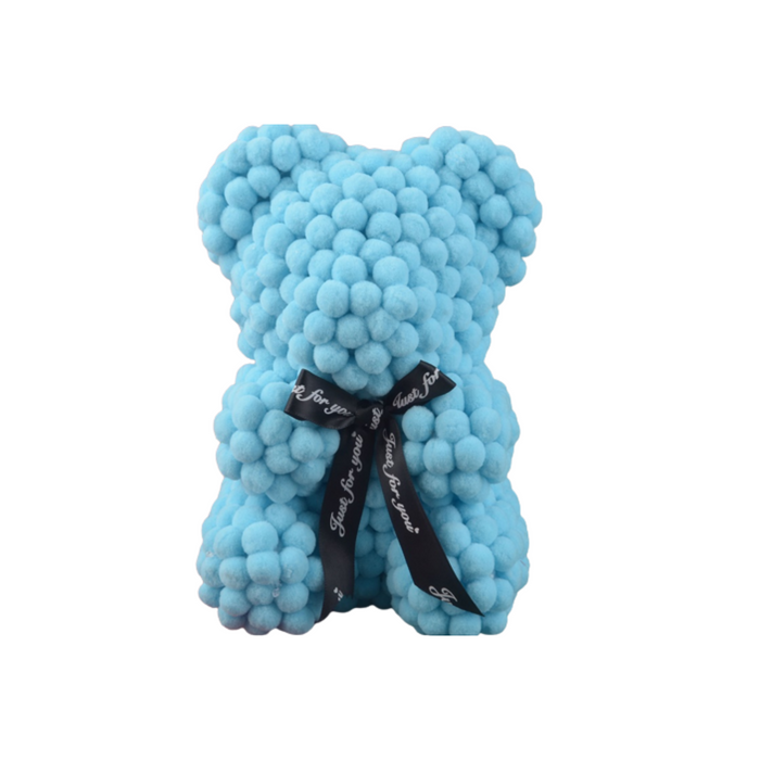 Light Blue Velvet Poms Foam Bear 25cm — Plenty Flowers