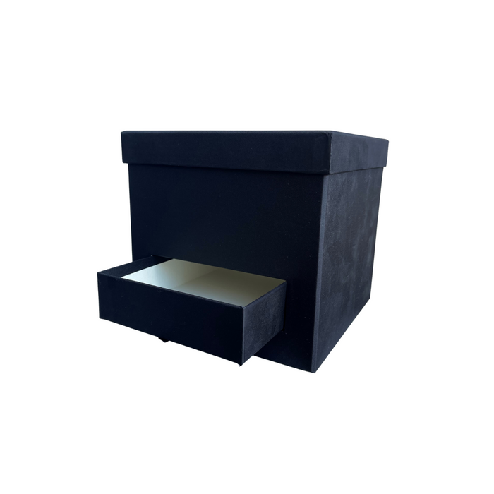 Square Satin Floral Box with Drawer (BLACK)