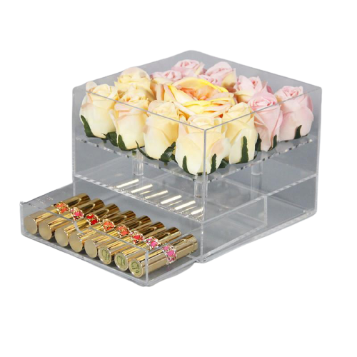 Acrylic Floral Box with Drawer- MEDIUM (16 HOLES)